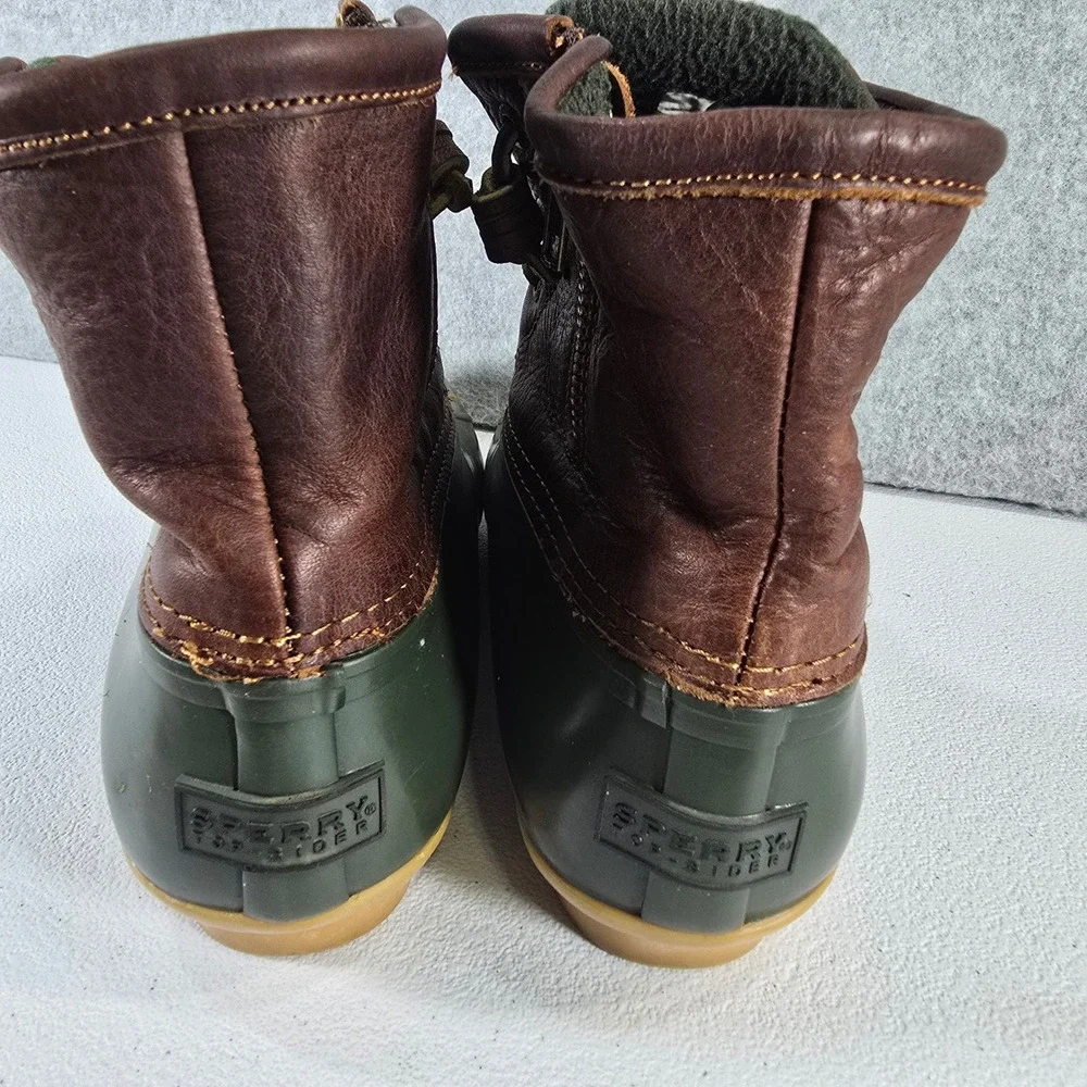 Sperry Saltwater Duck Boots Womens 6.5 Green Brown Leather Waterproof STS90998